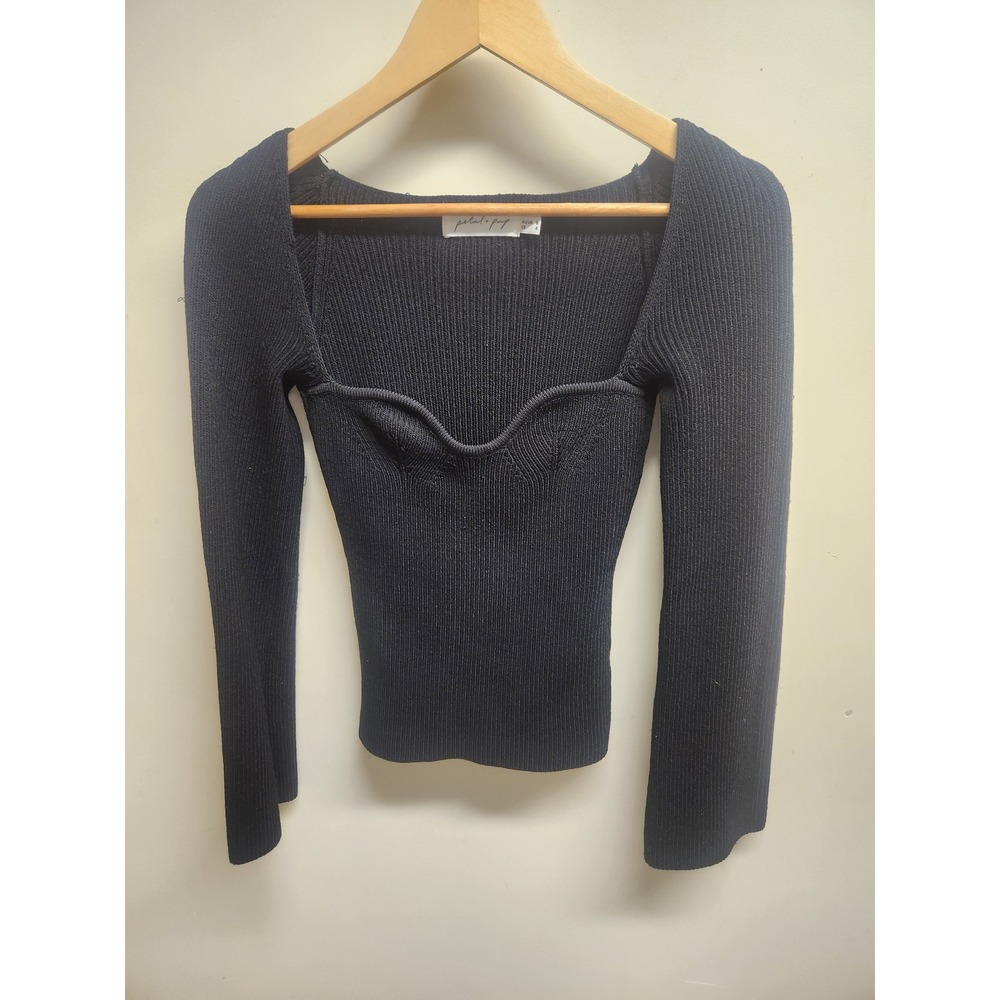 Petal + Pup‎ Black Ribbed Knit Sweetheart Neck Long Sleeve Top Women's AU 8 US 4